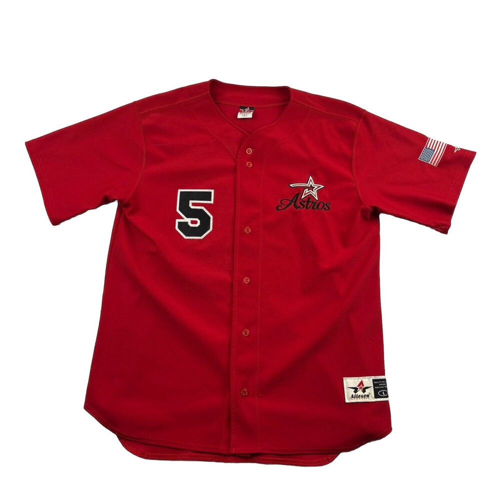 Astros Jersey Short Sleeve Button Up Mens L Red Alleson USA Flag #5